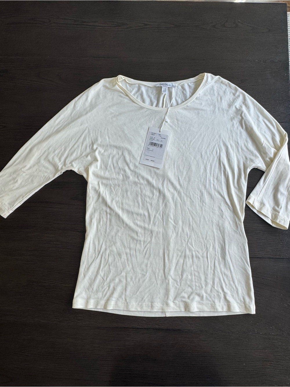 MaxMara Ivory 3/4 Sleeve Scoop Neck Top